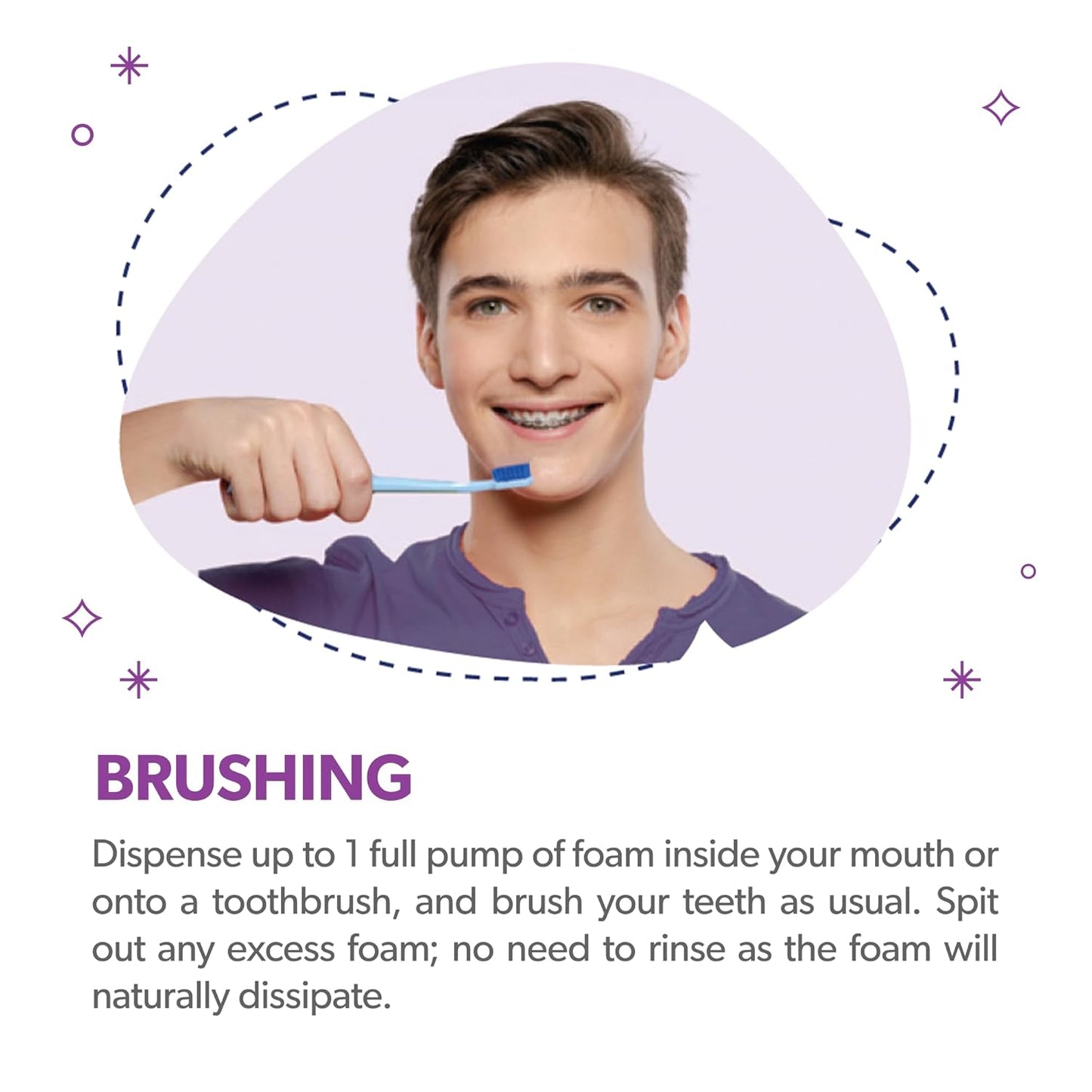 EverSmile OrthoFoam Braces Cleaner — Brushable Foam Whitens Teeth, Eliminates Bacteria, Fights Plaque and Bad Breath – Cleans Under Metal, Ceramic, Clear Brackets and Wires – 50ml