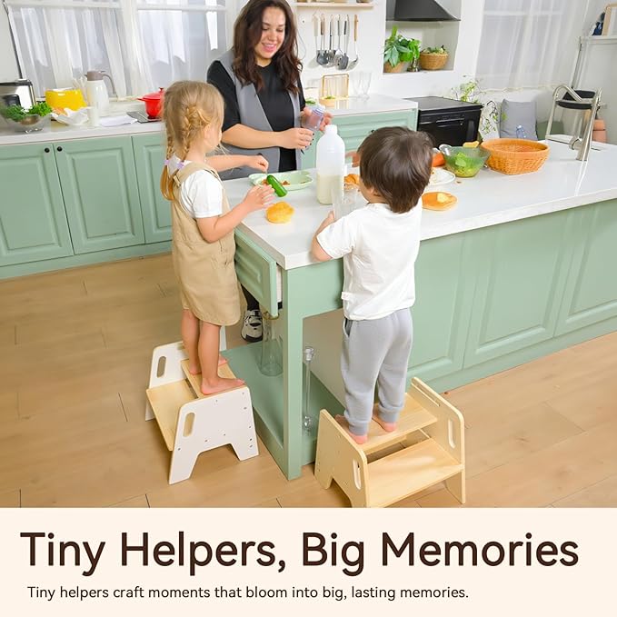 Wingyz Wooden Toddler Step Stool, Adjustable Step stools for Kids with Handles,Durable 3-Level Height Stepstool for Bathroom Sink, Kitchen, Bedroom,Potty Training