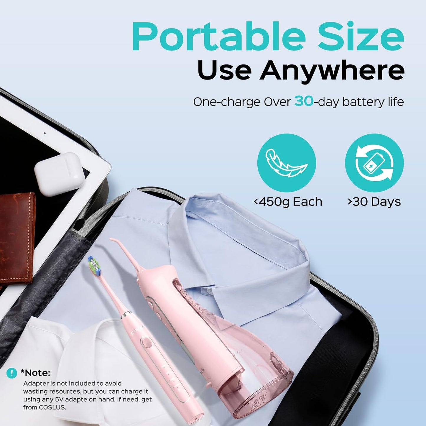 COSLUS Portable Water Flosser with Electric Toothbrush Combo: 2-in-1 Oral Clean Kit for Teeth, Braces, Gums Care - Brushing & Flossing for Adults, Family, Travel Use, BPA-Free, Black, C20 & C41