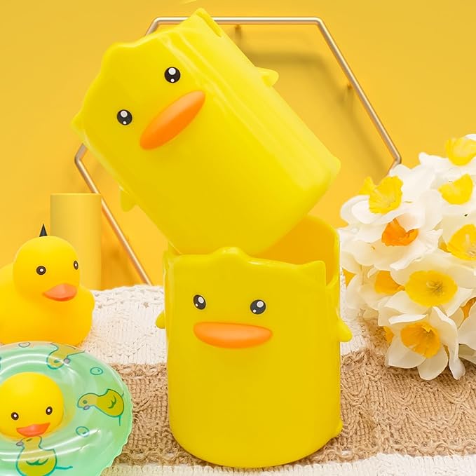 2 Pcs Pencil Holder for Kids, Cute Cartoon Little Yellow Duck Pen Holder, Multifunctional Phone Holder Makeup Brush Holder Stationery Storage Cup