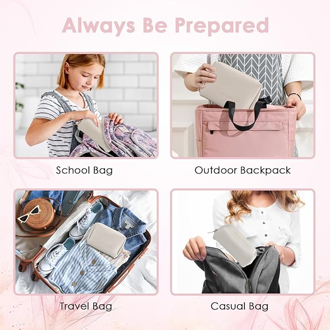 First Period Kit for Girls 9-12,Thoughtful First Period Gift,Tween Period Starter Kit with Spare Underwear, Wipes,Period Knowledge Cards and More. (Milk apricot white)