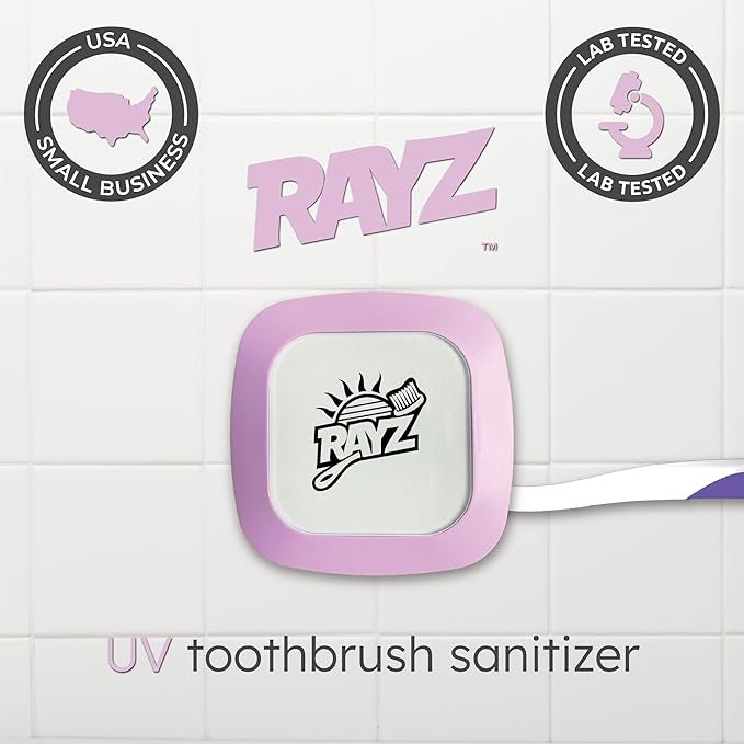 Rayz UV-C Toothbrush Sanitizer | Portable & Rechargeable | 99.9% Sanitization in 3 Minutes | Wall Mountable, Travel-Friendly & TSA-Approved (Lavender)
