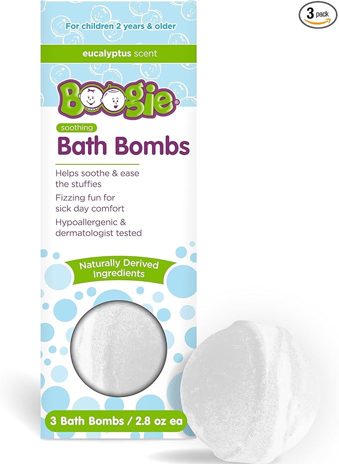 Boogie Kids Bath Bombs, Calming, Naturally Derived, Made with Aloe and Calming Vapors, Eucalyptus, 3 Bath Bombs, 2.8 oz, Pack of 1