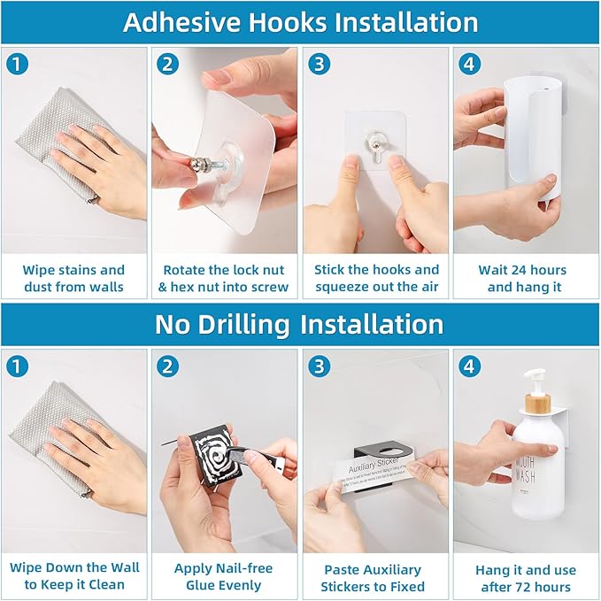 VITVITI Mouthwash Dispenser for Bathroom, Mouth Wash Dispenser Wall Mounted with Cup Holder, 17OZ Refillable Mouthwash Pump Container, Plastic/Bamboo/Metal, White