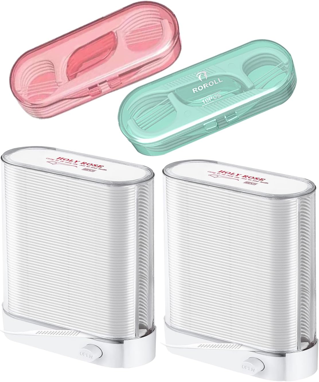 Holy Rose Dental Floss Dispenser 2 Box, Floss Picks Micro Portable Case 2 Boxs,with Adults Floss Sticks 196 Count,Flossers Toothpicks Sealed Storage Perfect forFamily,Hotel,Travel for Clean Teeth.