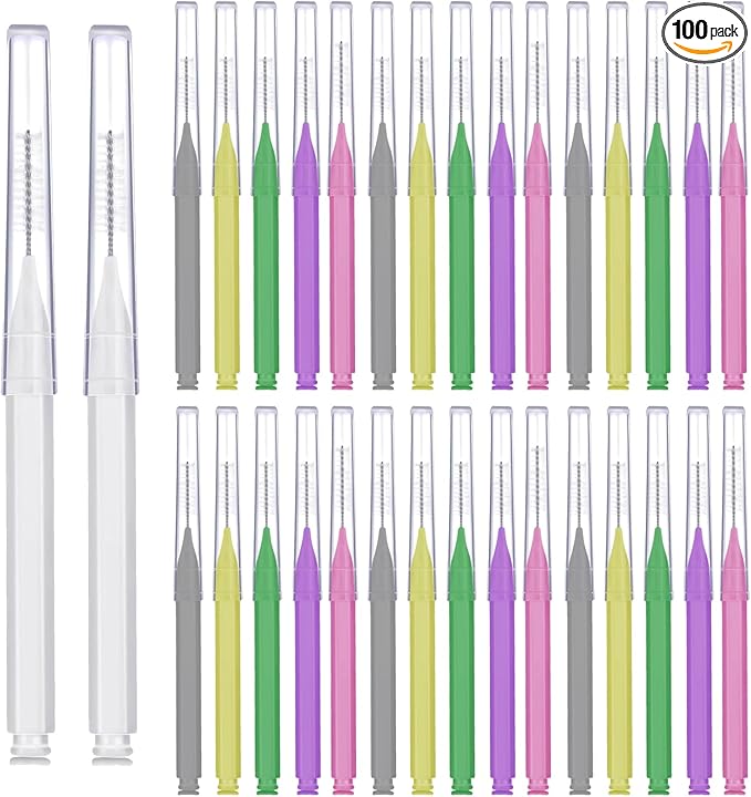 100 Pcs Braces Brush Flossers Interdental Brush Toothpick Dental Tooth Flossing Head Oral Dental Hygiene Flosser Soft Toothpick Tooth Cleaning Tools(Mixed Color)