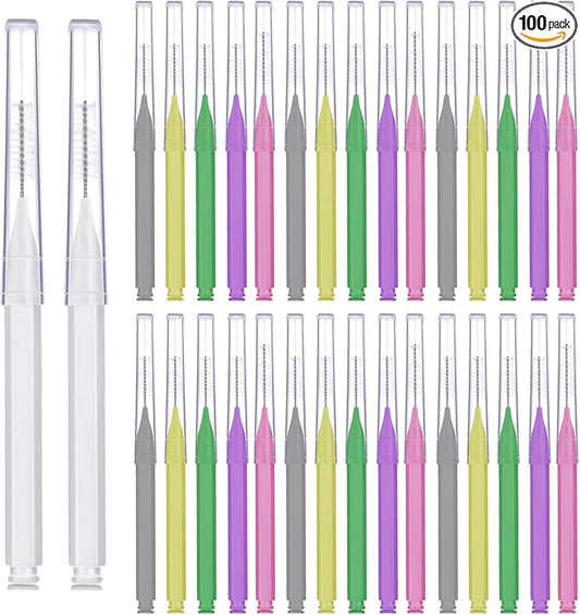 100 Pcs Braces Brush Flossers Interdental Brush Toothpick Dental Tooth Flossing Head Oral Dental Hygiene Flosser Soft Toothpick Tooth Cleaning Tools(Mixed Color)