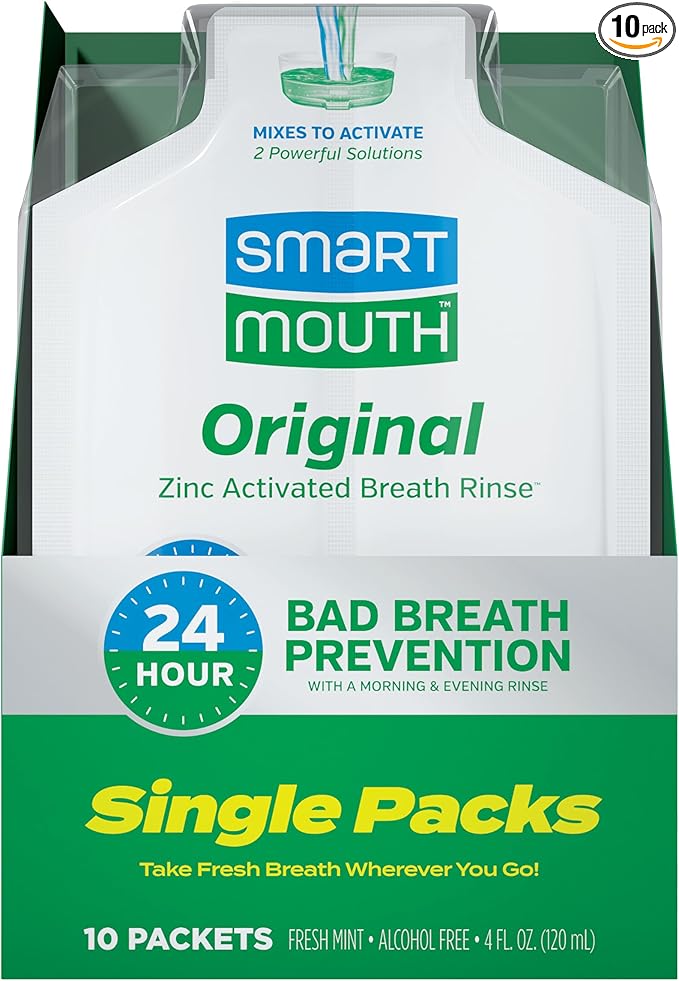 SmartMouth Original Activated Mouthwash Single Packs, Travel Mouthwash, Fresh Mint, 10 Pack
