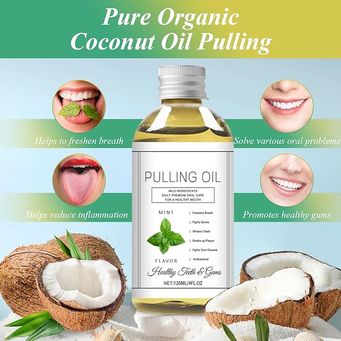 Cocofresha Pulling Oil, Pure Organic Coconut Oil Pulling 4 Oz Mint Flavor, Cocofresha Pulling Oil for Teeth and Gums, Coco Fresha Powerful Organic Coconut Peppermint Pulling Oil