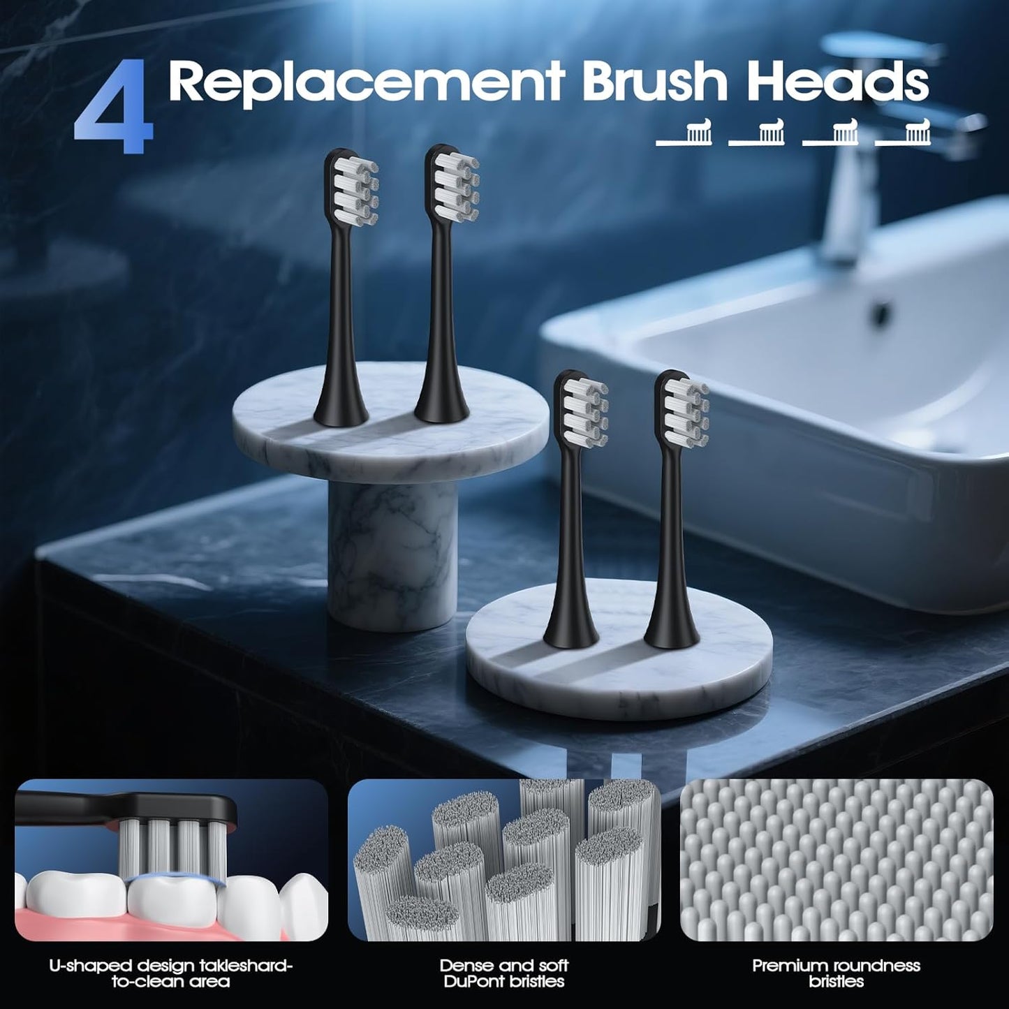 Sonic Electric Toothbrush for Adults - 41,000 VPM Deep Clean with 4 Brush Heads, 5 Modes, 100-Day Battery Life, IPX7 Waterproof Rechargeable Toothbrushes Built-in Smart Timer | Perfect for Home/Travel