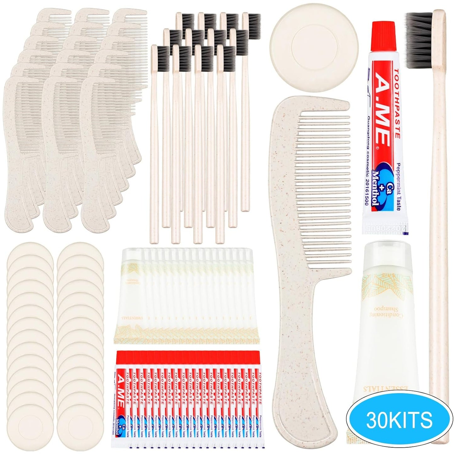 Panitay 30 Pack Travel Toiletry Kit Bulk Disposable Hygiene Kit Homeless Care Charity Supplies Include Toothbrush Toothpaste Comb Soap for Men Women Travel Homeless Charity