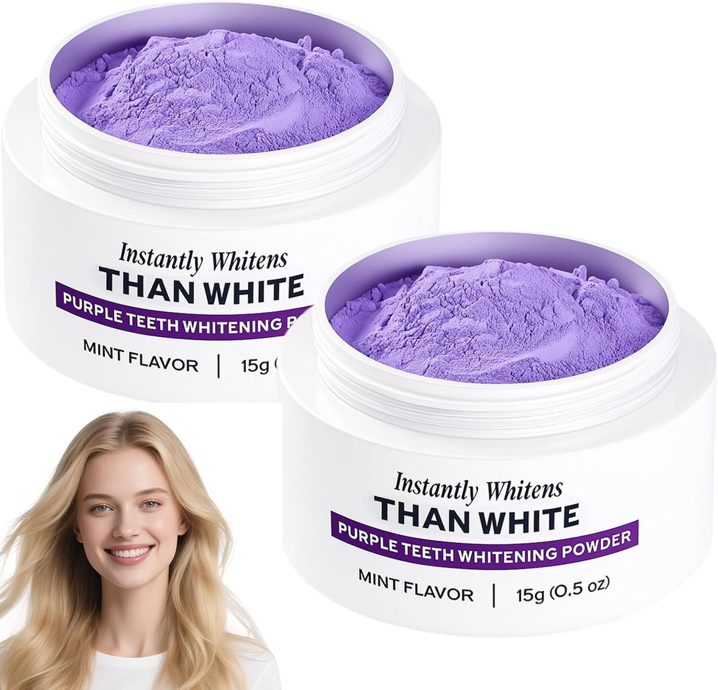 White Purple Teeth Whitening Powder - Instantly Whitens Than White, Purple Brightening Powder for Protect Gums and Freshen Breath (2)