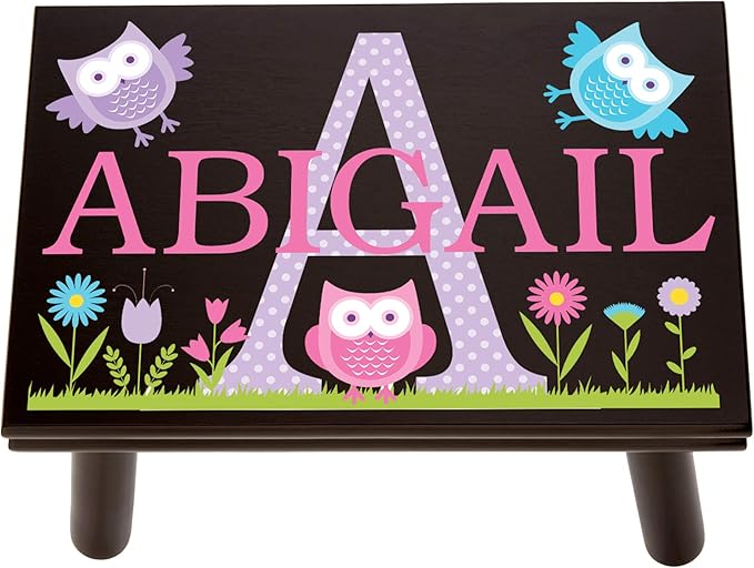 Let’s Make Memories Personalized My Own Name Step Stool - Children’s Step Stool - Sturdy Wood – Non-Toxic Paint, Sealer - Owl Design - Espresso - 14’Wx9.25”Lx8.75”H - Ages 3+
