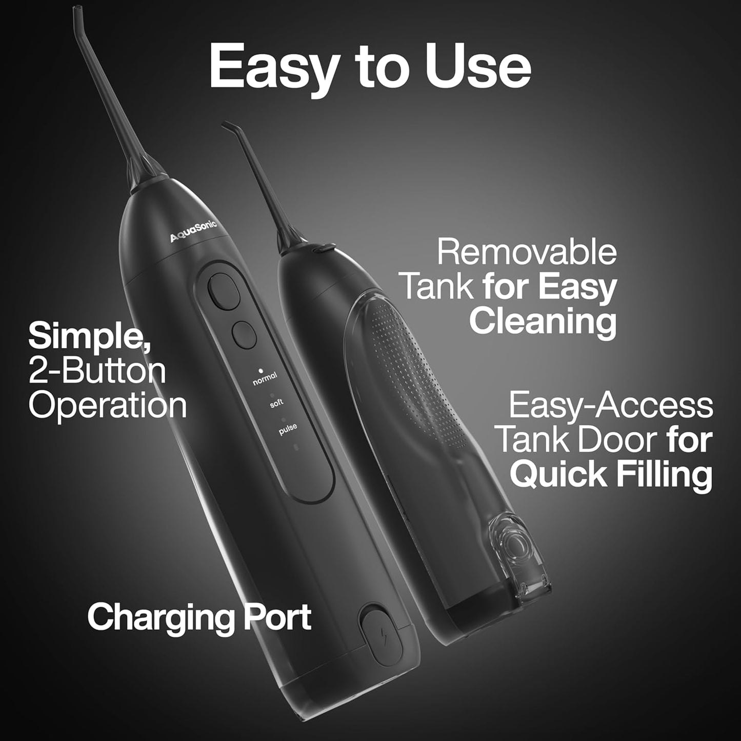 AquaSonic Icon Water Flosser for Teeth – Cordless Rechargeable Oral Irrigator – Waterproof, Portable Dental Cleaning with Jet Tip – Braces Home Travel - Onyx