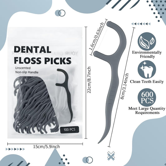 Baderke 200 Count Floss Picks Bulk Non Breakable Tooth Picks Flosser Dental Floss Sticks for Adults Teeth Cleaning Dental Flossers for Family Pack Travel(Grey)
