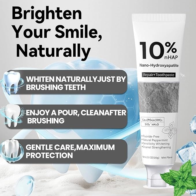 Nano-Hydroxyapatite Toothpaste, New Upgraded Formula, Strengthens Enamel,Fluoride-Free Toothpaste ，Gentle on Sensitive Teeth 4.23oz 2pc