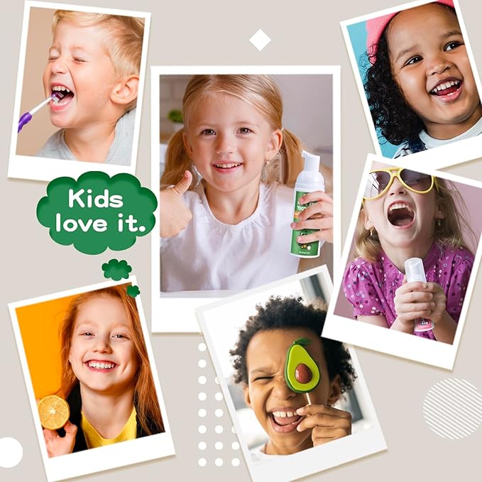 NOHOO Fluoride Free Foam Toothpaste Kids Fruit Flavour,Natural Training Toothpaste for Baby Toddler Children Oral Cleaning and Cavity Protection(2 Orange + 2 Watermelon)