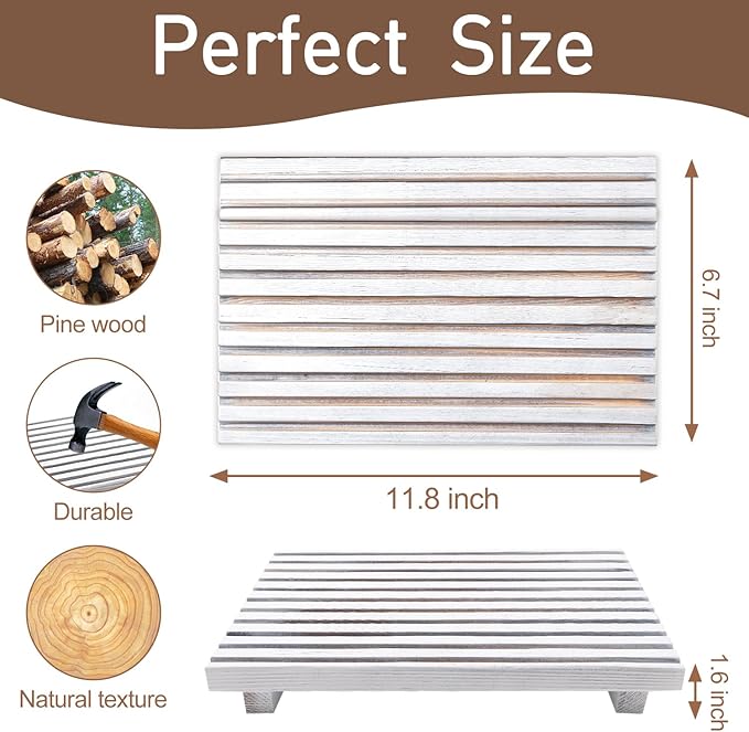 Rustic Bathroom Counter Tray Wood Display Pedesta Stand White Kitchen Countertop Trays Decorative Wooden Riser Dish Soap Dispenser Holder for Bathroom Sink Accessories Kitchen Decor Vanity Tray