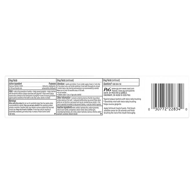 Crest Sensitive and Gum Toothpaste 4.8 oz (3 Pack), Relieves Sensitivity, Strengthens Gums, Anticavity, Clinically Proven, Antibacterial Toothpaste