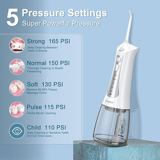 Froomer Cordless Water Flosser – Rechargeable Portable Electric Water Flosser for Teeth, Braces, 5 Modes, IPX7 Waterproof, Travel Friendly, 300ml, White
