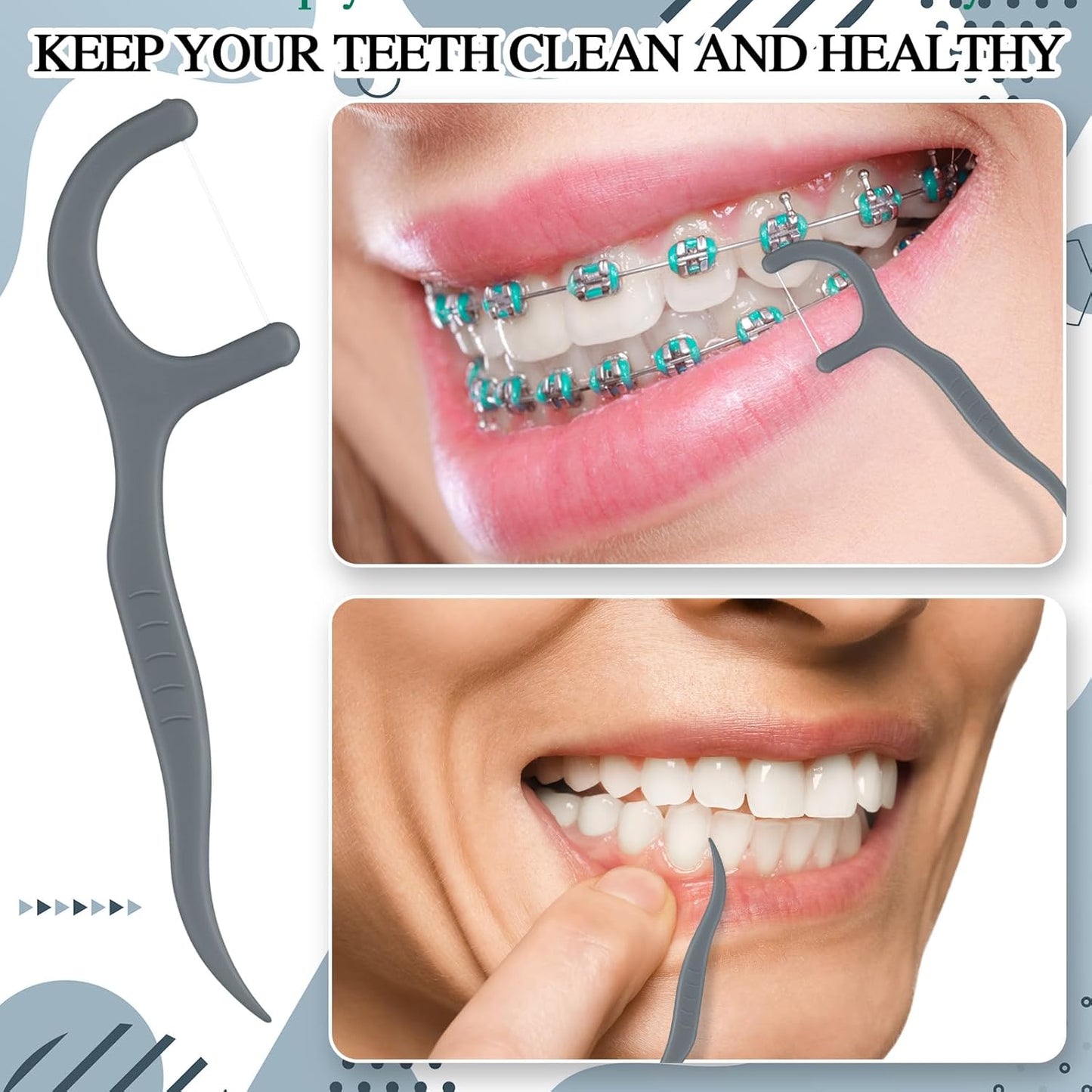 Baderke 200 Count Floss Picks Bulk Non Breakable Tooth Picks Flosser Dental Floss Sticks for Adults Teeth Cleaning Dental Flossers for Family Pack Travel(Grey)