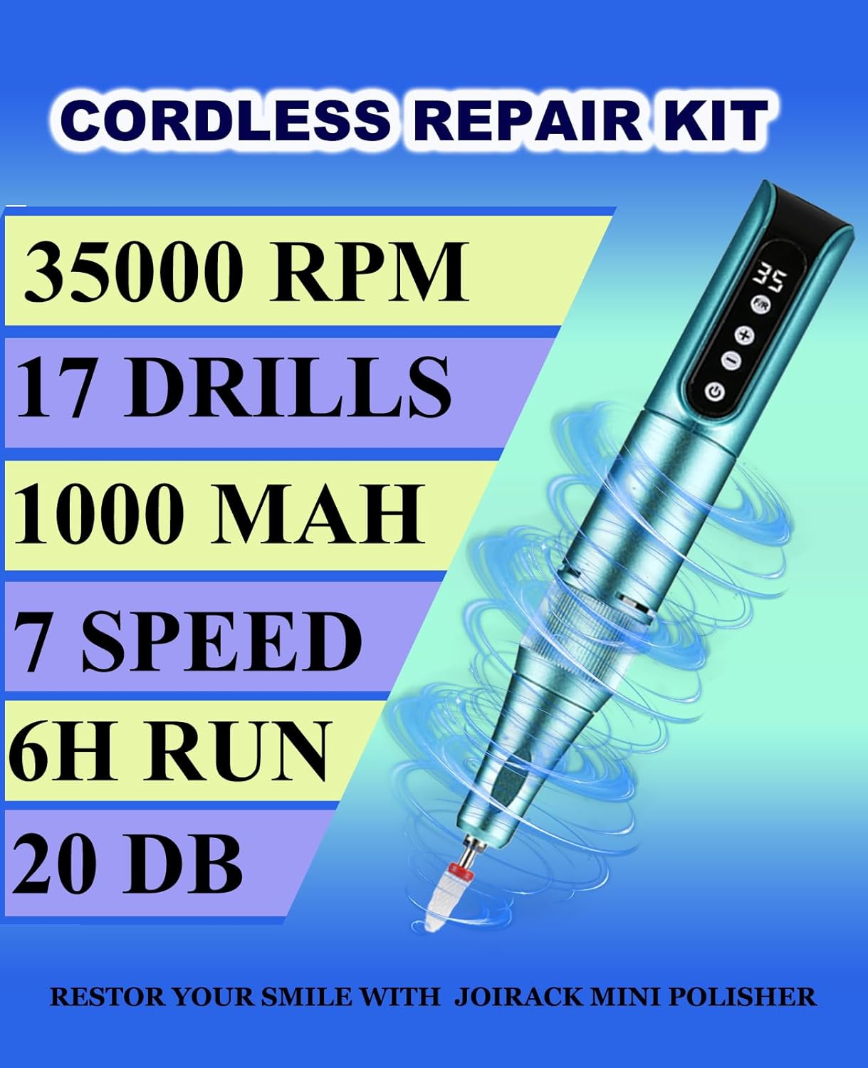 Cordless Repair Kit 35000 RPM Mini Polisher for Edge Correction, Stains Remove and Surface Finishing, Includes 16 Polishing and Cleaning Attachments and Storage Box