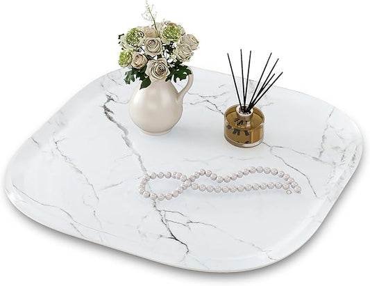 Vanity Decorative Tray, 12" x 12" White Marble Pattern Perfume Tray, Bathroom Tray Countertop Organizer for Soap Towel, Jewelry, Candle