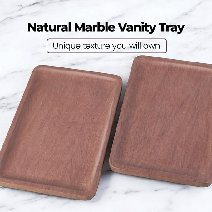 Marble Vanity Tray, 11.8in Sandstone Bathroom Kitchen Tray for Countertop, Decorative Dresser Organizer, Perfume Storage, Jewelry Holder, Brown Stone Gift for Man