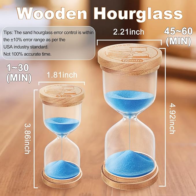 5 Minute Sand Timer, Wooden Blue Hourglass Hour Glass Timer, Small Sand Clock, Sand Watch 5 Min for Toothbrush, Classroom, Games, Desk,Decor (Blue)