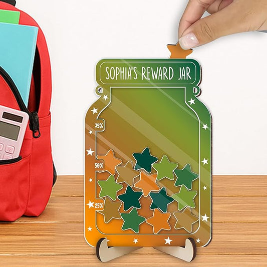 Custom Reward Jars for Kids - Magnetic Reward Jar for Classroom Behavior – Incentive Jar with Stars for Teachers & Kids – Class Rewards Chart, Potty Training, Behavior Management Tool, TT04