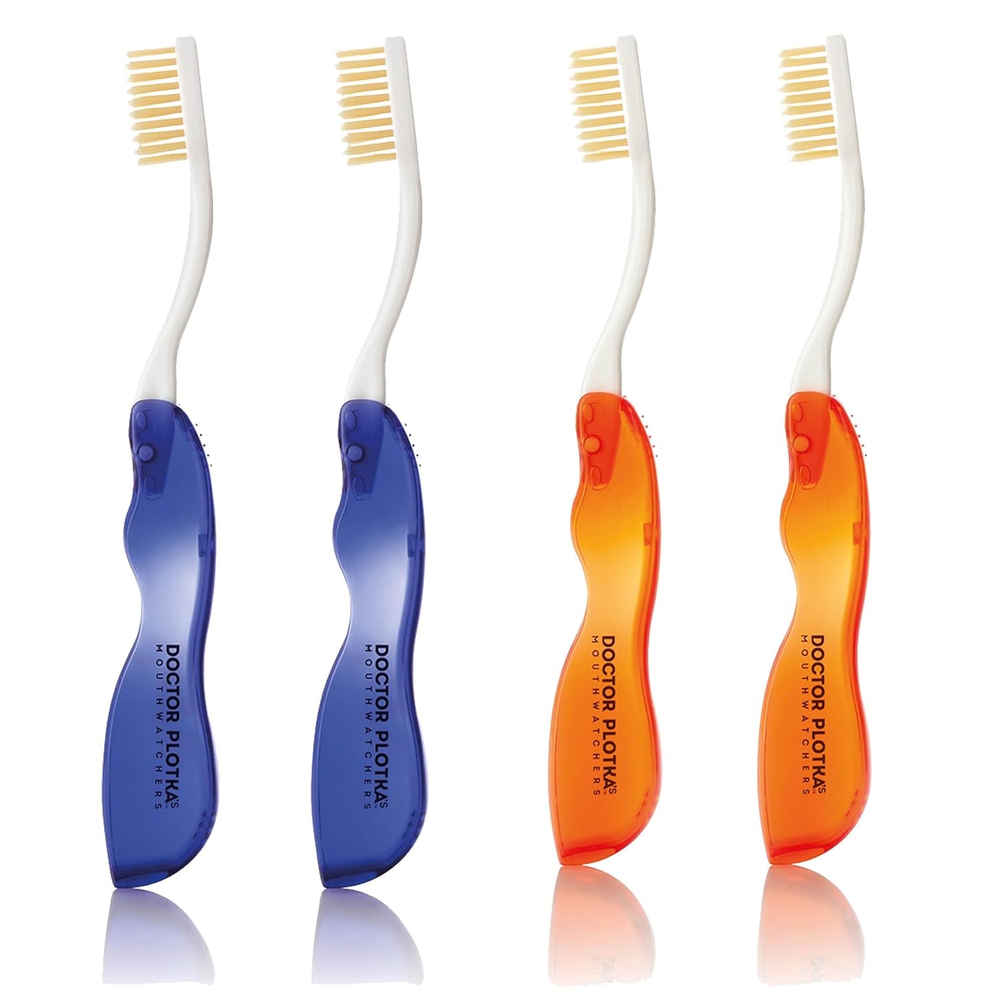 MOUTHWATCHERS Dr Plotkas Soft Flossing Toothbrush, Folding Travel Toothbrush for Adults, Ultra CleanToothbrush, Good for Sensitive Teeth and Gums, 4 Pack