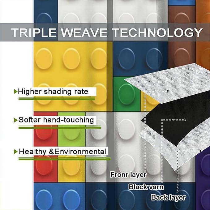 Kids Boy Curtain Blocks Toy Abstract Outline Colorful Geometric Brick Print Curtain for Boys Girls Nursery Room Curtains 42x54 Inch 2 Panels(Decor Curtains