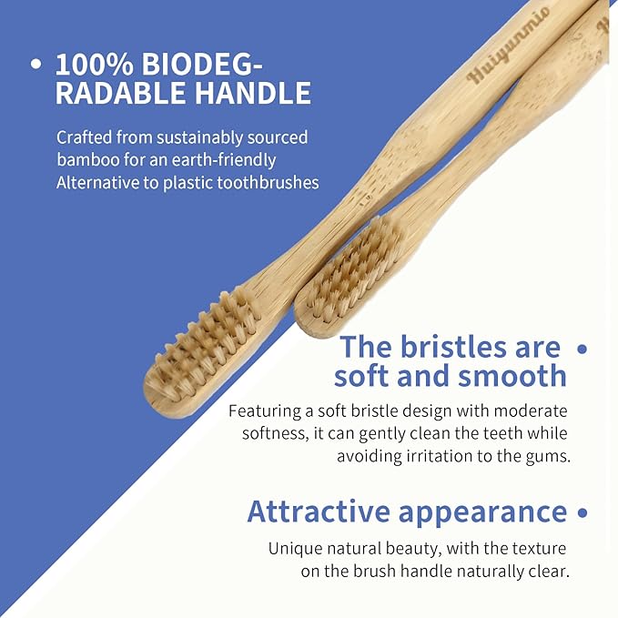 8 Pack Bamboo Toothbrushes - Soft Bristles, BPA Free, Eco-Friendly Natural Wooden Toothbrushes for Adults & Family, Zero Waste Compostable Handle