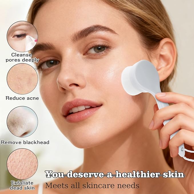 2 Pack Soft Bristle Facial Cleansing Brush for Deep Pore Cleaning, Face Exfoliating Scrub Brush for Face Cleansing Skincare Massaging (White)