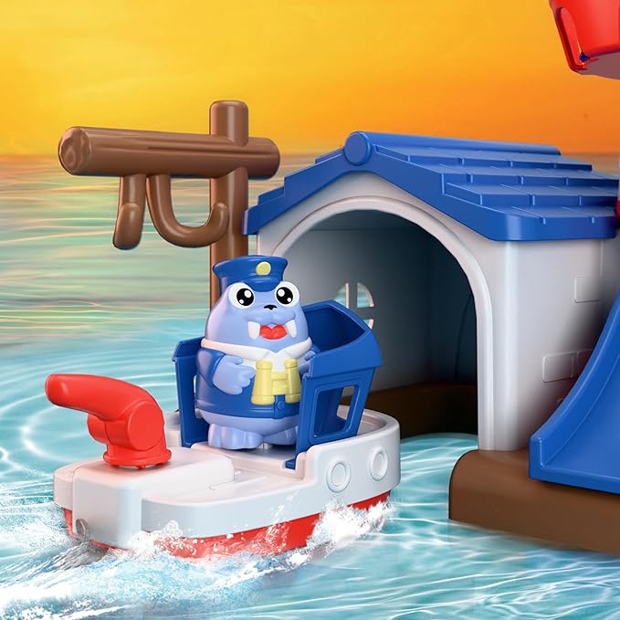 iPlay, iLearn Bath Toys for Toddlers 2-4, Kids Lighthouse Bathtub Shower Toy Set, Wind up Swimming Boat, Baby Bathtime Floating Fish Water Play, Fun Birthday Gifts for 18 Month 3 5 6 Year Old Boy Girl