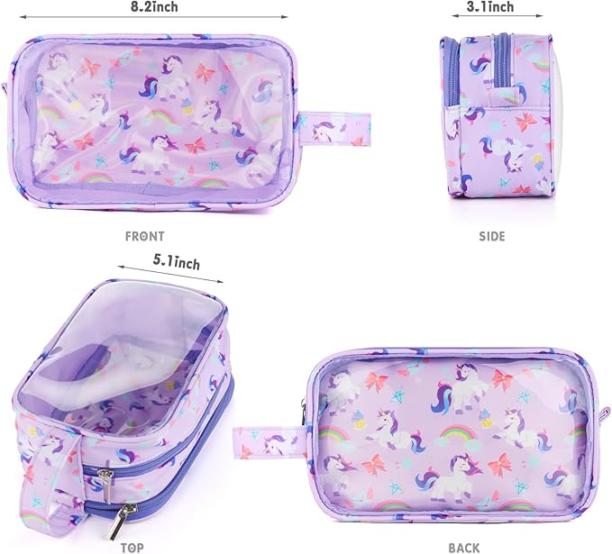 Kids Toiletry Bag for Girls, Travel Clear Toiletry Bag for Little Young Girls Cosmetic Bag Makeup Bag Waterproof Hanging Toddler Wash Bag, Purple Unicorn