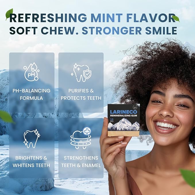 Larineco Remineralizing Gum with Nano Hydroxyapatite & Xylitol – Sugar-Free Xylitol Gum – Plastic-Free, Dye-Free, Aspartame-Free – Natural Base – 36 Pieces, Mastic Mint