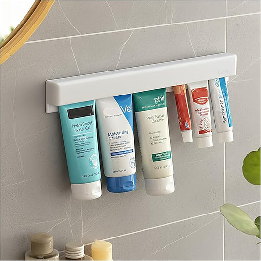 Toothpaste Holder Wall Mounted by JM.JEEMI, Face Cream Tubes Hanger,Tooth Paste Organizers Gripper with 3 Toothpaste Squeezers - White, Extra Large