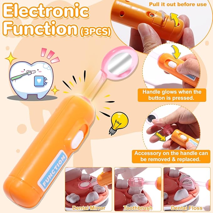 Dentist Kit Pretend Play Set, 31PCS Teeth Dental Tools Medical Accessories, Pet Doctor Role Play Toys Playset, Educational Gift for Kids Toddlers Girls Ages 3+