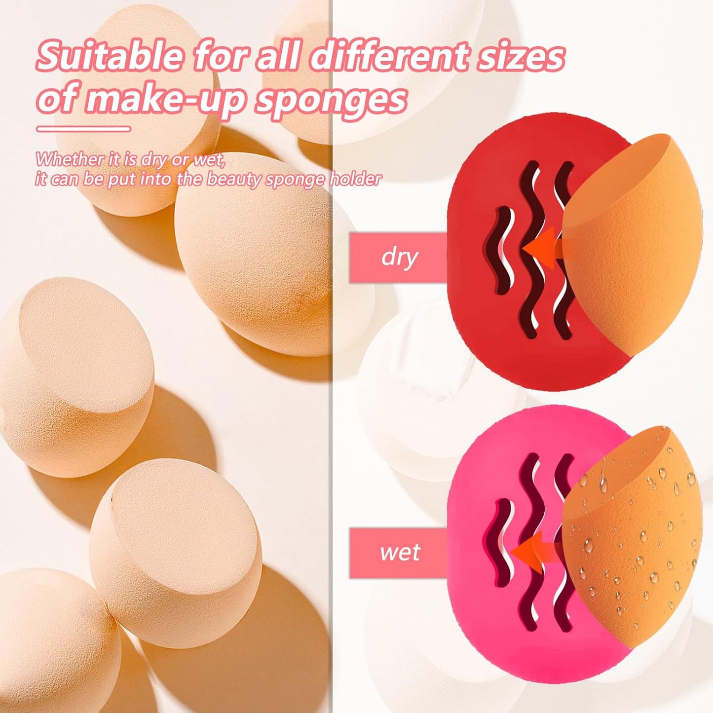 2-Pack Silicone Makeup Sponge Travel Case Makeup Sponge Holder Beauty Blender Case - Travel Storage Case for Beauty Blenders, Portable Organizer（Rose+Gery）