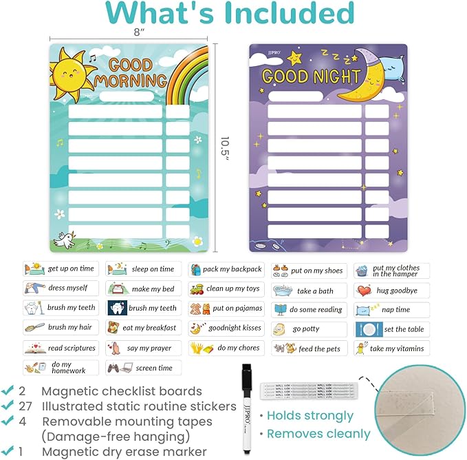 Magnetic Bedtime/Morning Routine Chart for Kids -Toddler Daily Schedule Chart at Home,Morning Checklist,Dry Erase Bedtime Checklist to Do List,Daily Routine Chore Chart for Kids