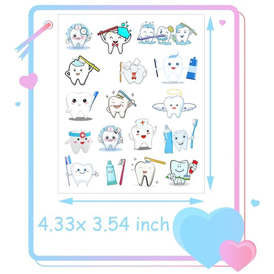 380 Tooth Temporary Tattoos Stickers Dental Hospital Dental Health Party Brush One's Teeth Themed Baby Shower Birthday Party Favors Decorations Tattoo Stickers