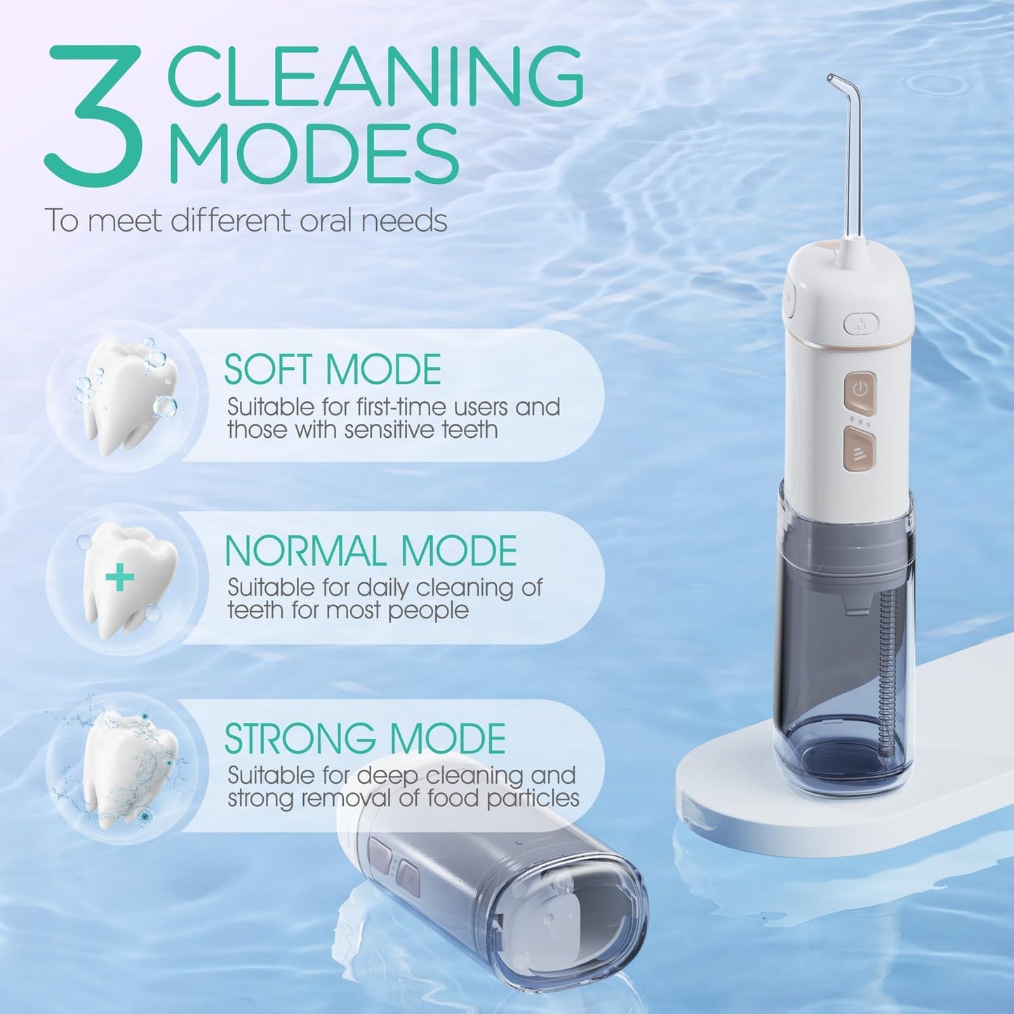 VOYOR-HEALTH Water Flosser Cordless for Teeth, Portable Mini Irrigador Dental, 3 Modes IPX7 Waterproof Rechargeable Electric Flosser, Home & Travel Power Dental Flossers for Braces WF510 (Gold)