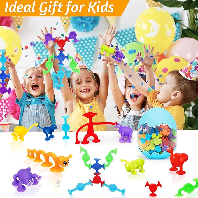 32 PCS Toddler Suction Cup Bath Toys Kids Bath Toy Birthday Party Favor Goody Bag Stuffer Carnival Bulk Prize Filler for Boys Girls Fidget Window Water Table Toy with Eggshell Storage