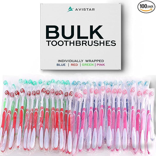 Bulk Toothbrushes Pack - 100 Individually Wrapped Toothbrushes Bulk for Travel, Hotels, Relief Missions, and Donations - Bulk Disposable Toothbrush Pack Adults and Kids