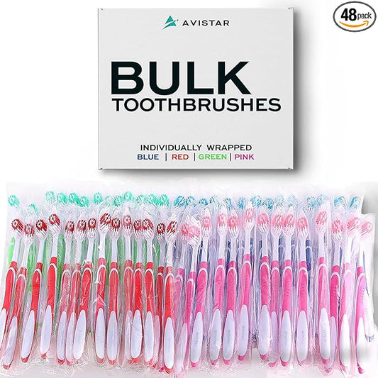Bulk Toothbrushes Pack - 48 Individually Wrapped Toothbrushes Bulk for Travel, Hotels, Relief Missions, and Donations - Bulk Disposable Toothbrush Pack Adults and Kids