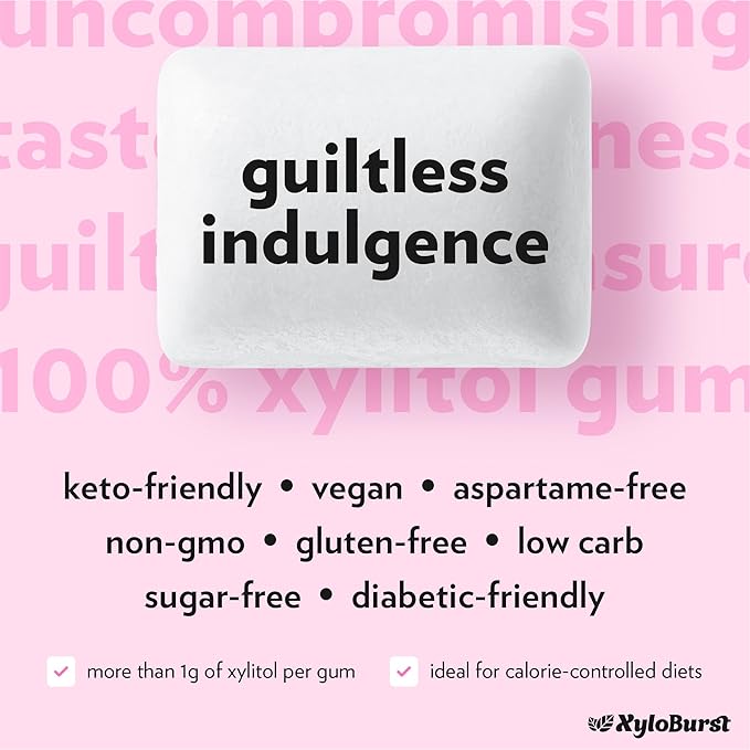 XyloBurst Gum | Xylitol Chewing Gum | Sugar Free, Gluten Free, Keto Friendly | Aspartame Free Gum For Oral Health | Bubble Gum | 100-Count Jar