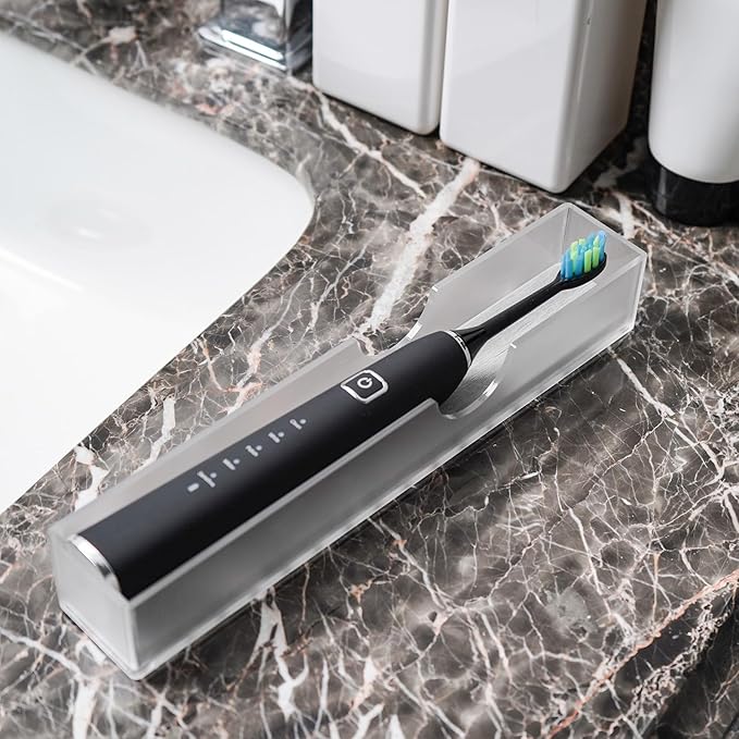 2Pack Acrylic Electric Toothbrush Holder with Diatomite Drying Stone, Bathroom Drawer Organizer with Drainage Hole for Tooth Brush, Compatible with Philips, Oral-B