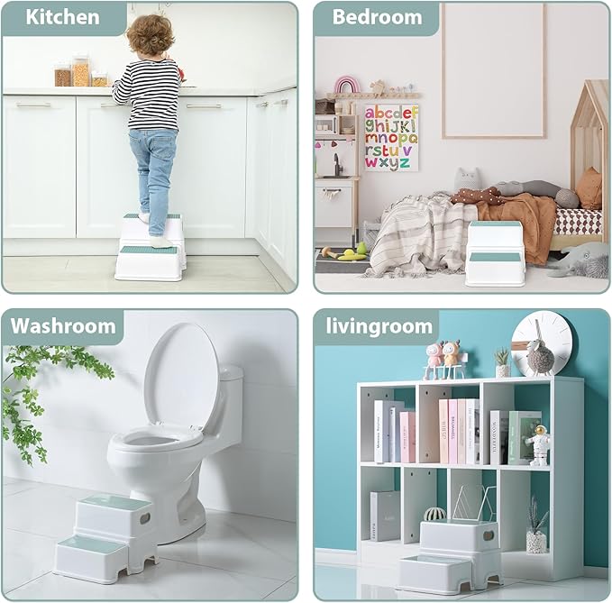 Victostar Toddler Step Stool,2 Kids Step Stool for Bathroom Sink,Baby Potty Stool with Anti-Slip Surface and Rubber Bottom,Plastic Stool with Handle for Toilet Potty Training Bathroom Kitchen