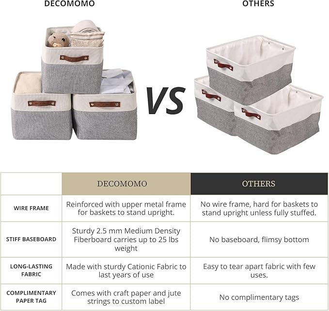 DECOMOMO Storage Baskets for Shelves - Fabric Storage Bins, Linen Closet Organizers and Storage (Grey & White, XL - 4 Pack)